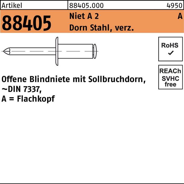 Blindniete R 88405 FLAKO 4x 8 Niet A 2/Dorn Stahl verz. 500 Stück