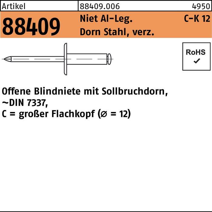 Blindniete R 88409 großer FLAKO 4x20 Niet Aluminium/Dorn Stahl verz. 500St.