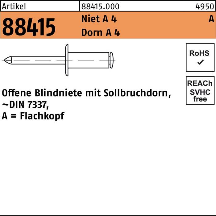 Blindniete R 88415 FLAKO 4x 6 Niet A 4/Dorn A 4 500 Stück