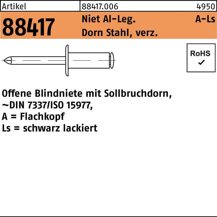 Blindniete R 88417 FLAKO 4x10 Niet Aluminium sw/Dorn Stahl verz. 500St.