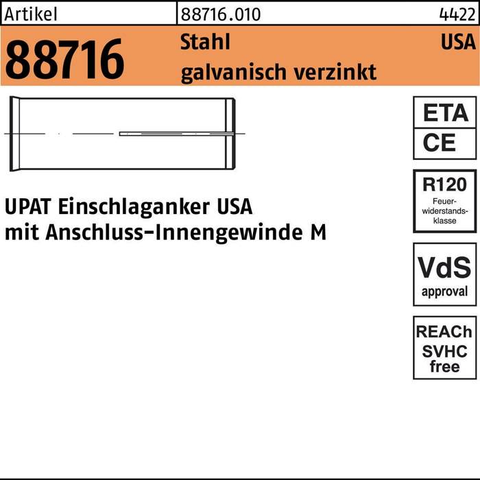 Einschlaganker R 88716 USA M8 Stahl galv.verz. 100 Stück UPAT
