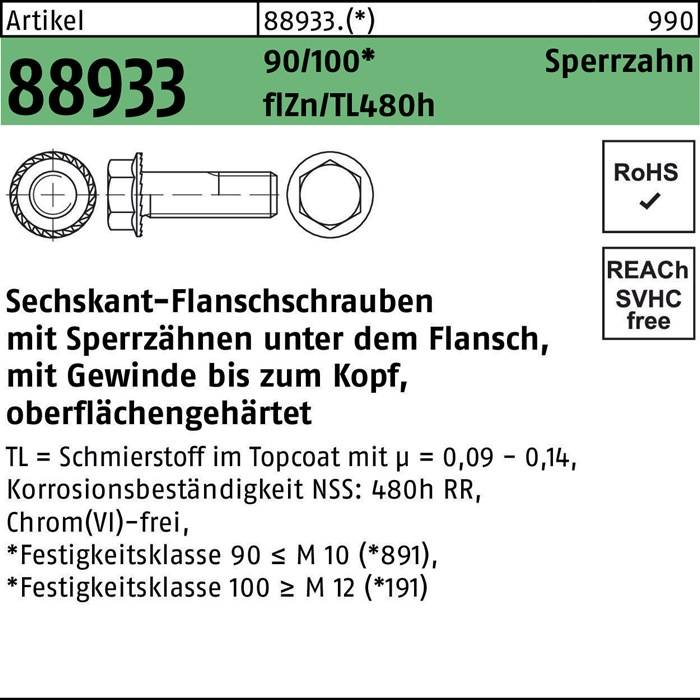 Sechskantflanschschraube R 88933 Sperrz. VG M10x30 90/100 flZnnc 480h-L 200St.