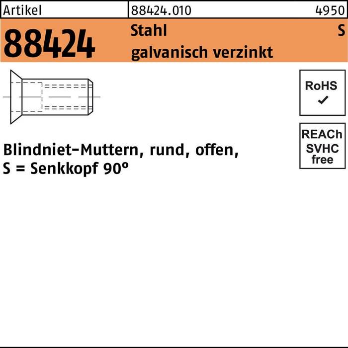 Blindnietmutter R 88424 SEKO M6 /1,5 -4,5 Stahl galv.verz. 250St.