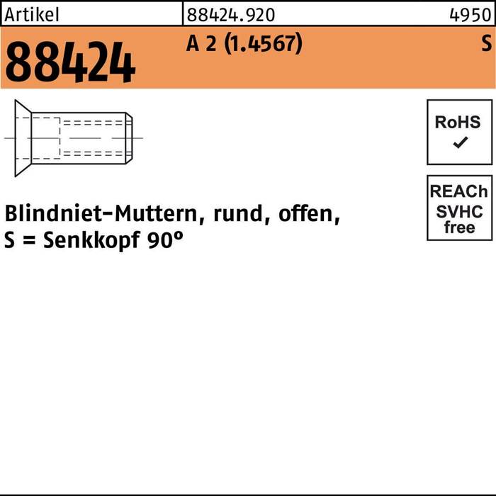Blindnietmutter R 88424 SEKO M6 /1,5 -4,5 A 2 250 Stück