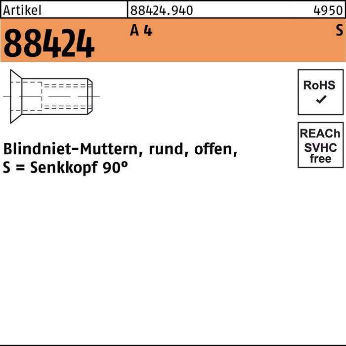 Blindnietmutter R 88424 SEKO M8/1,5 - 4,5 A 4 100 Stück