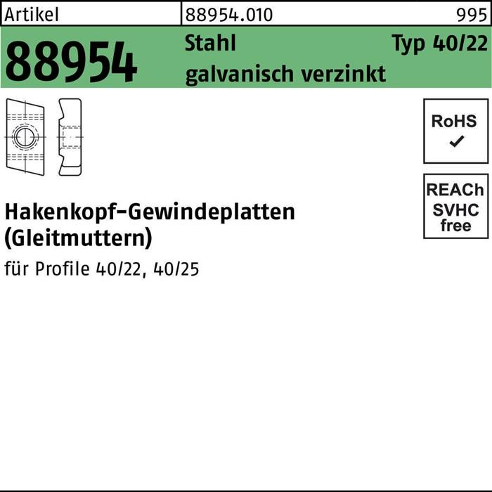 Artikel 88954, Typ 40/22. Material: Stahl, galvanisch verzinkt. RoHS- und REACH-konform.
