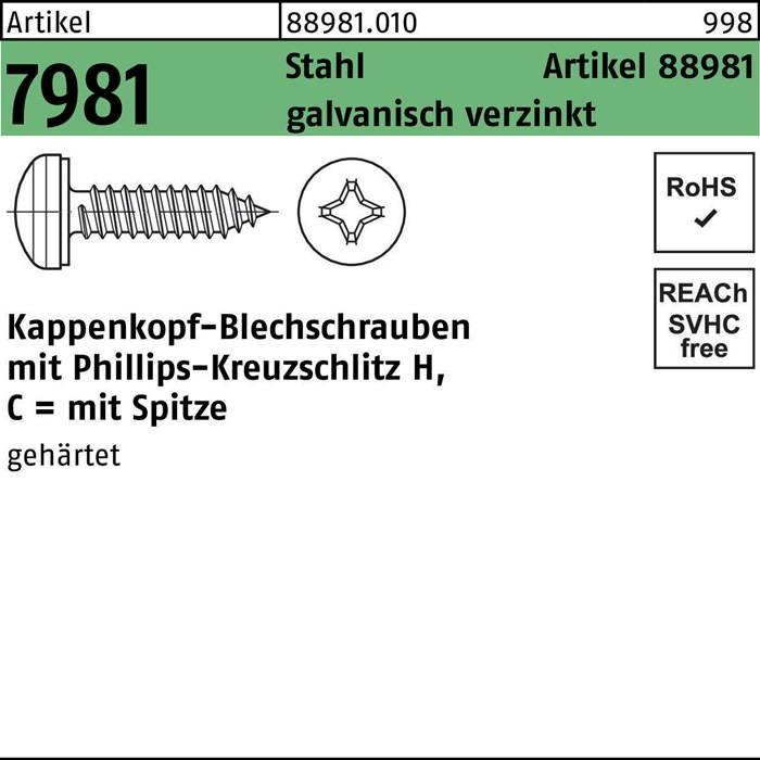 Kappenkopfblechschraube R 88981 PH 3,9x9,5-H Stahl galv.verz. 1000St.