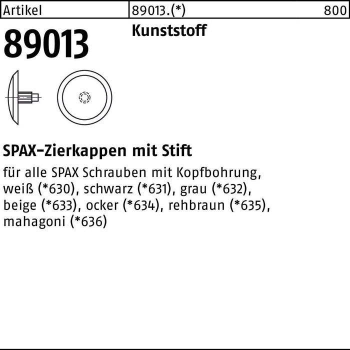 Artikel: 89013, Kunststoff, 800 Stück. SPAX-Zierkappen mit Kopfbohrung, für Schrauben in weiß, beige, ocker, grau, mahagoni.