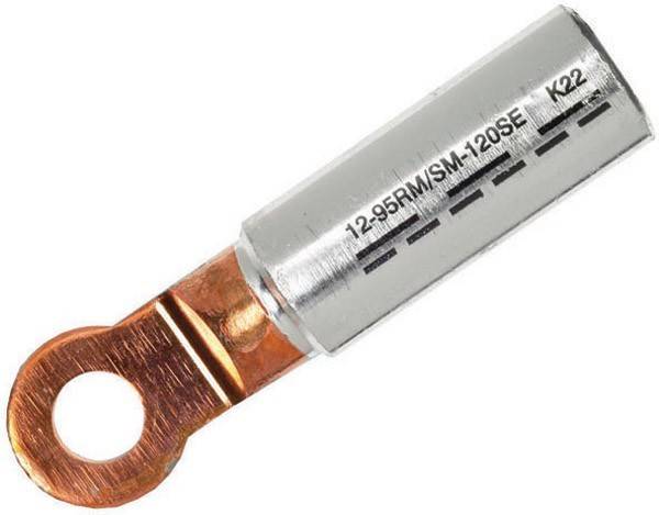 Kupferklemme mit einem silbernen zylindrischen Gehäuse mit der Beschriftung '12-95RM/SM-120SE K22'.