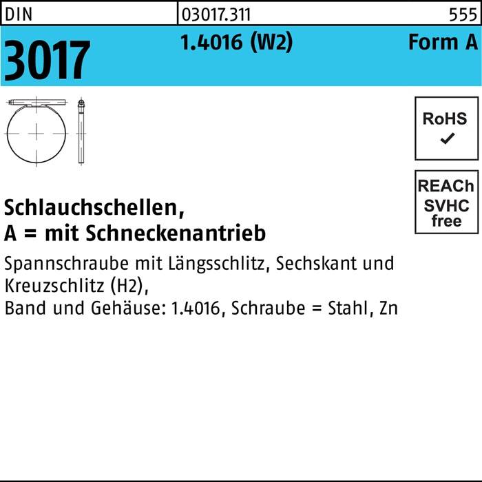 Schlauchschelle DIN 3017 W2 FormA 80-100/9 C7 1.4016 galv.verz. 25St.
