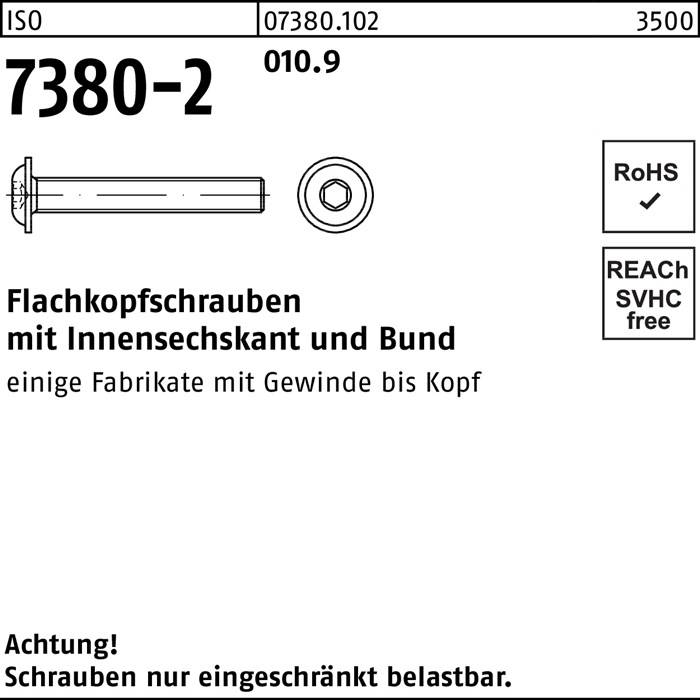 Flachkopfschraube ISO 7380-2 Bund/Innen-6kt M8x 16 010.9 200 Stück