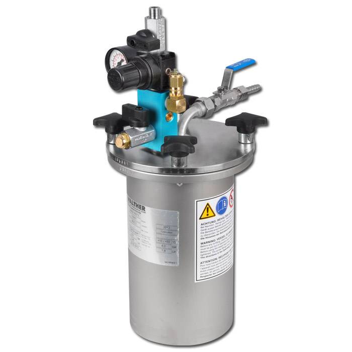 2 Liter - Edelstahl-Materialdruckbehälter - Betriebsdruck 6 bar - Materialausgan
