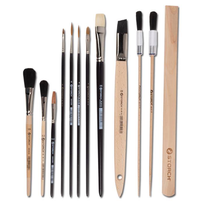 Azubi Pinsel Set - 11 Pinsel & Rührholz - Kunststoffkörper - für Künstlerische Arbeiten - Preis per Set