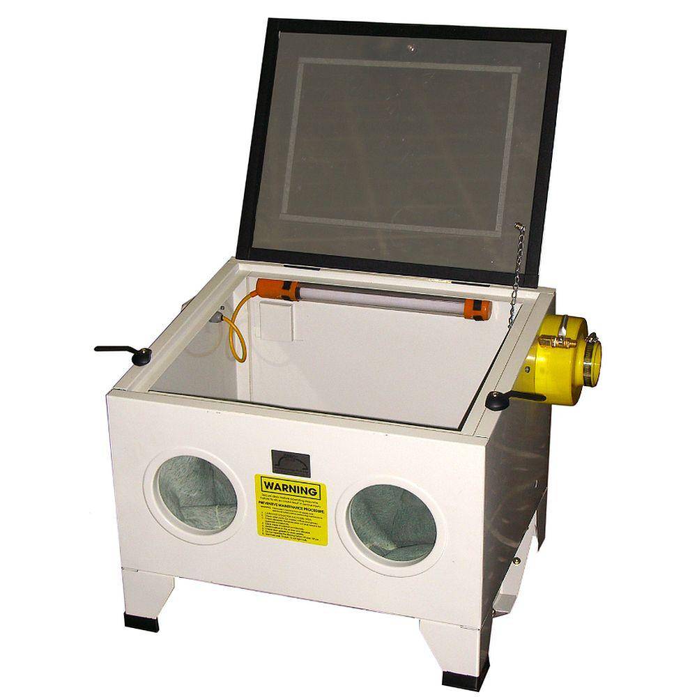 Strahlkabine Hobby Tischgerät - mit Absaughilfe - Außenmaße 630 x 595 x 495 mm - Gewicht 22,5 kg