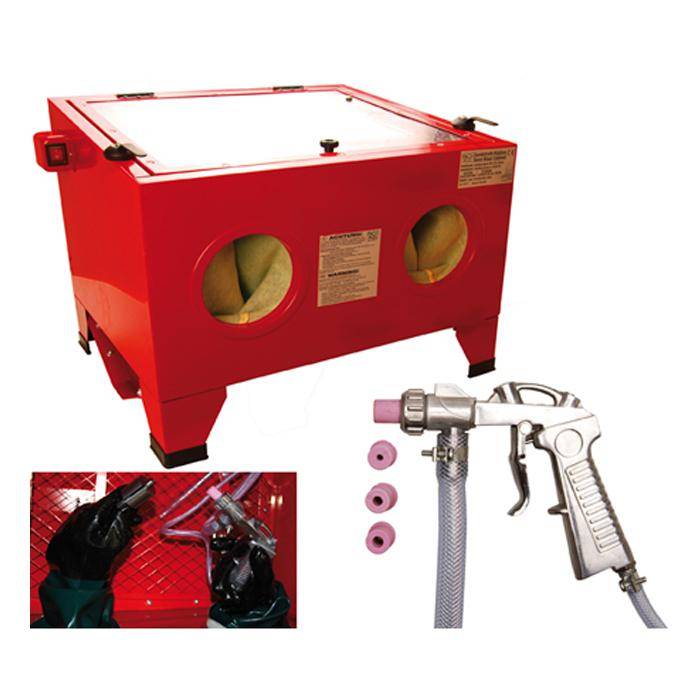 Druckluft-Sandstrahlkabine - für Bauteile bis 66 x 53 x 49 cm - 6,2 bar Arbeitsdruck