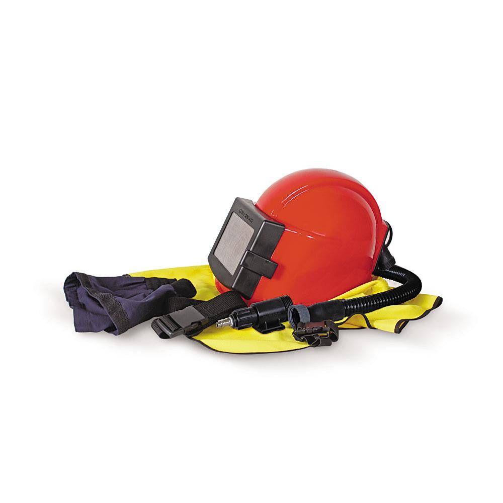 Sandstrahlhelm COMFORT - mit strapazierfähigem Nylonumhang - Halsabschluss aus Baumwolle - sehr gute Beweglichkeit