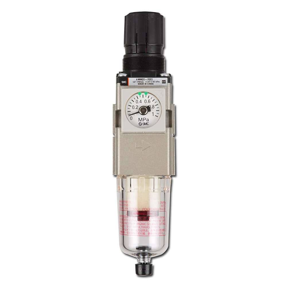 Mikrofilter-Regler 1/8"- 0,3µm - mit eckigem Manometer - mit Handablass - AWM20-F01E (verblockbar) - Regelbereich 0,5 bis 8,5 bar