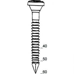Eine Illustration einer Senkkopfschraube mit Maßen, die mit 40, 50 und 60 entlang ihrer Länge gekennzeichnet sind, was Größenspezifikationen angibt.