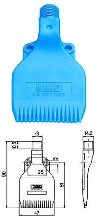 Mehrkanal Flachstrahldüse - Typ 130 - POM - 90 x 47 x 15 mm - Gewicht 23 g - Luftverbrauch 35 m³/h (bei 5 bar)
