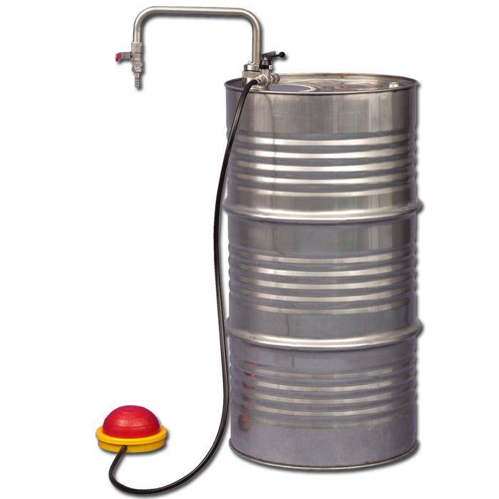 Lösungsmittelpumpe Fußbetrieb - Edelstahl/PTFE - 20 l/min - mit Auslaufbogen