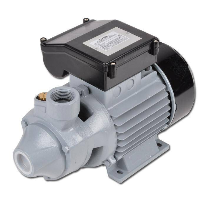 Elektrische Wasserpumpe mit grauem Gehäuse und schwarzer Motorabdeckung, abgebildet in einem produktstilisierten Bild auf weißem Hintergrund.