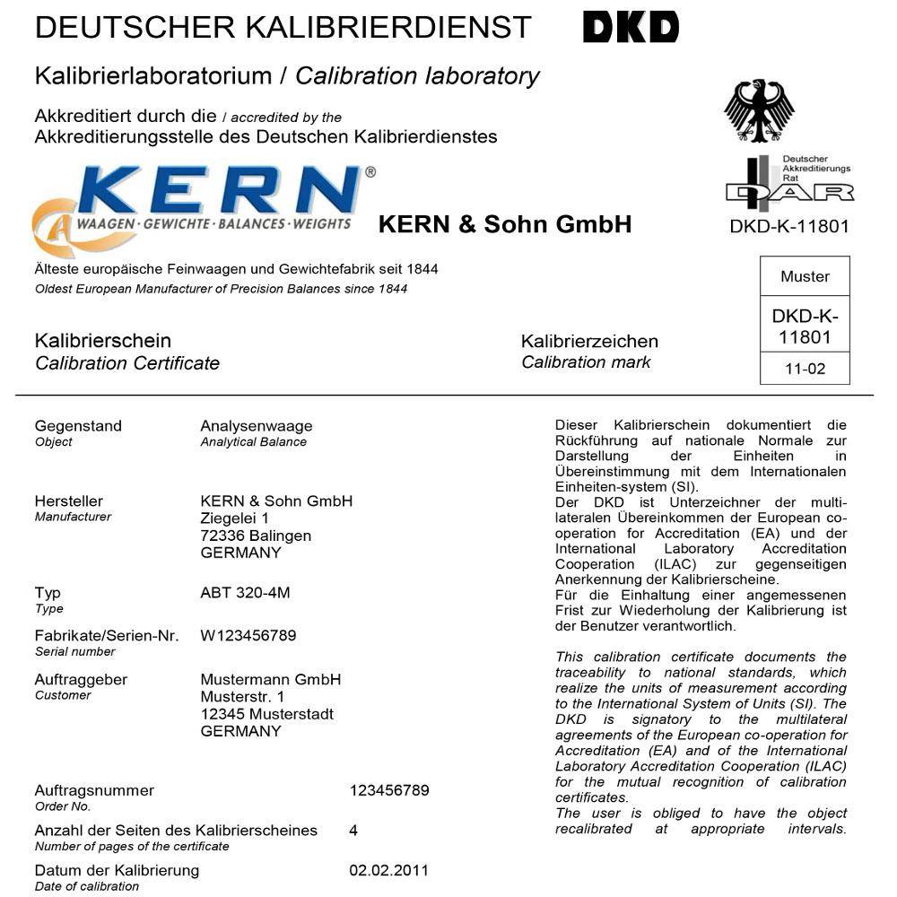 DAkkS-Kalibrierschein - für Waagen mit maximalem Wägebereich 5 kg