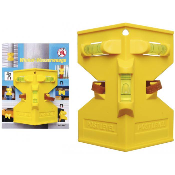 Pfosten-Winkel-Wasserwaage - inkl. 4 Magneten und Gummiband