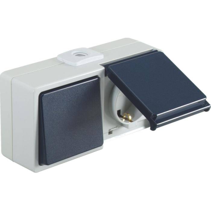 Wechselschalter/Steckdosen - IP54 - Farbe hellgrau/stahlblau - waagerecht - 250 V AC - 10 / 16 A