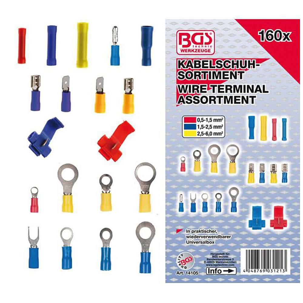Kabelschuh-Sortiment - mit verschiedensten Arten von Kabelschuhen - 160-tlg.