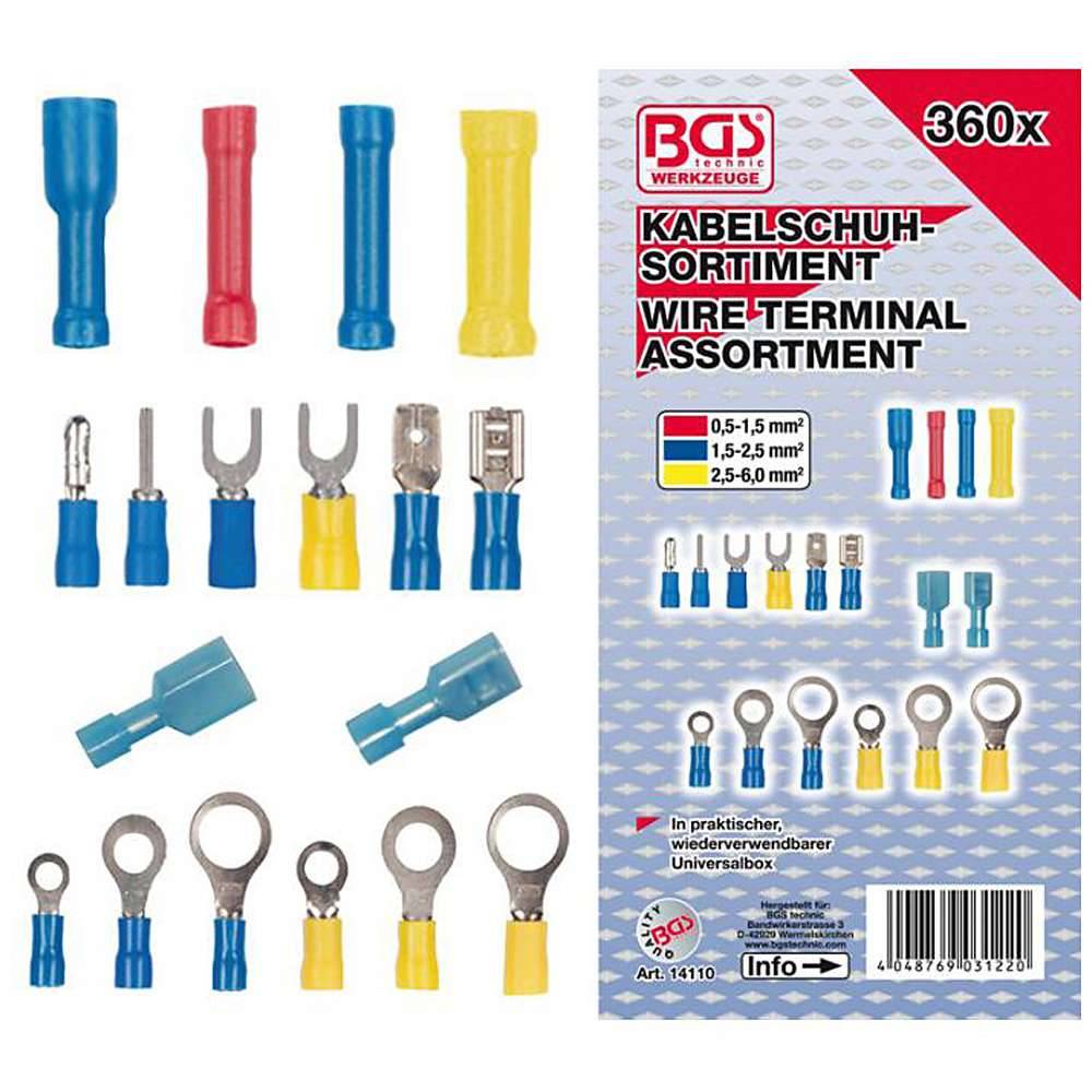 Kabelschuh-Sortiment - mit verschiedensten Arten von Kabelschuhen - 360-tlg.