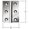 Metallscharnier mit vier Schraubenlöchern pro Seite, mit Abmessungen mit den Bezeichnungen „A