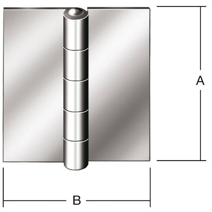 Diagramm eines Türscharniers mit den Abmessungen A vertikal und B horizontal gekennzeichnet.
