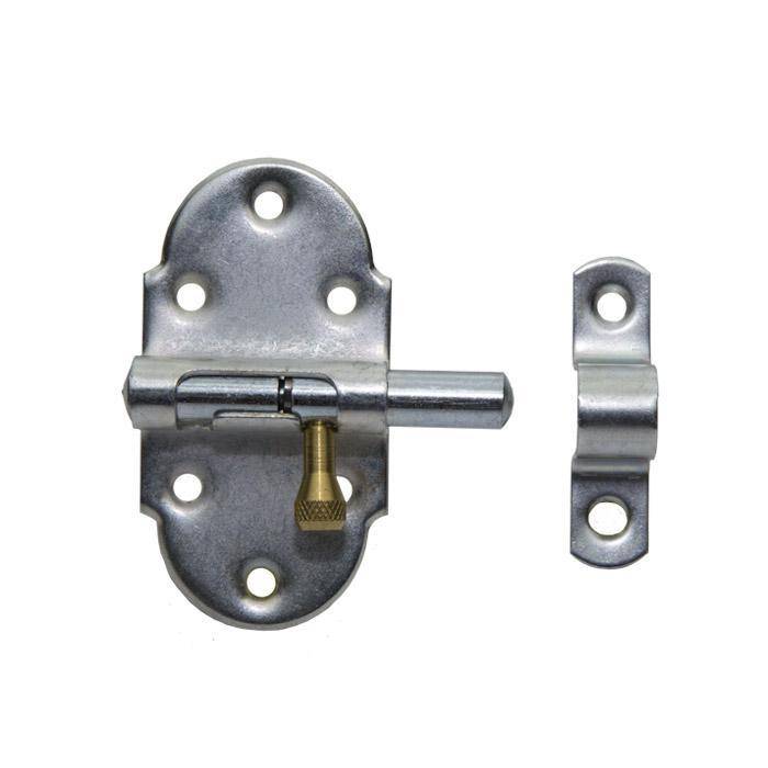 Feder-Grendelriegel - verzinkt - 40 x 76 mm - mit Schlaufe & Messing-Knopf - VE 10 Stück - Preis per VE