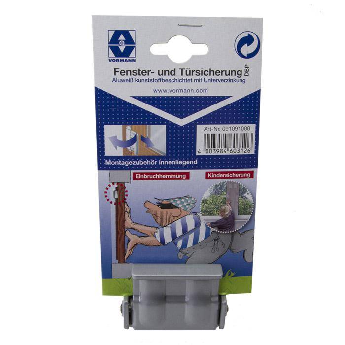 Fenster- und Türsicherung - groß - aluweiß - 16-25 mm - VE 10 Stück, auf Karte - Preis per VE