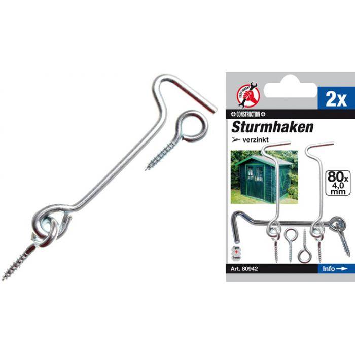 Sturmhaken - 4,0 x 80 mm - verzinkt - 2-tlg.