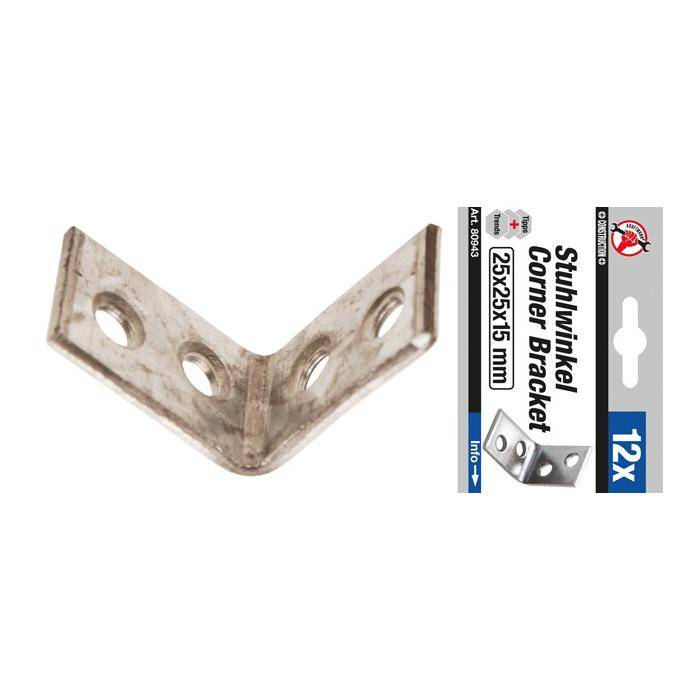 Stuhlwinkel-Satz - 25 x 25 x 15 mm - verzinkt - 12-tlg.