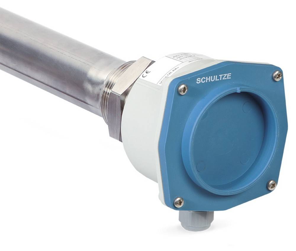 Eine Nahaufnahme einer zylindrischen Industrievorrichtung mit einer blauen Kappe mit der Aufschrift 