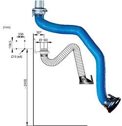 Absaugarm Schweißrauch Dämpfe Stäube - Länge 2m - DN 160 mm - 700-1000m³/h