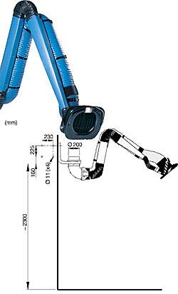 Absaugarm - NEX HD - 3 m Länge - Volumenstrom 1000-1700 m³/h - Anschluß Ø 200 mm - Schwenkbereich 360°