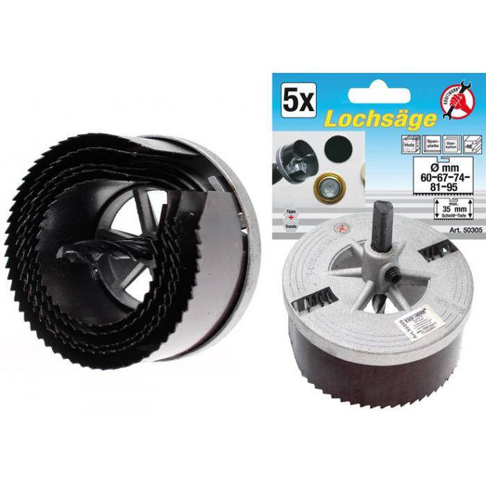 Lochsägen-Satz - Ø 60 bis 95 mm - 5 Größen - Schnitttiefe 35 mm