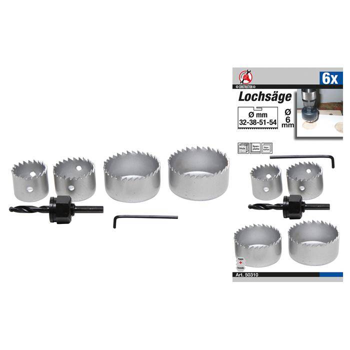 Lochsägen-Satz - Ø 32 bis 54 mm - max. Schnitttiefe 24 mm - 4 Größen - 6-tlg.