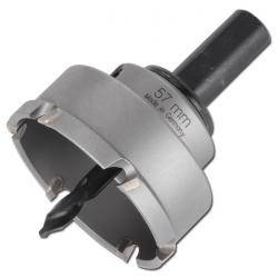 Ein 57-mm-Lochsägebohrer mit einem zentralen Führungsbohrer, der für das Schneiden großer, runder Löcher in Materialien wie Holz und Metall entwickelt wurde.
