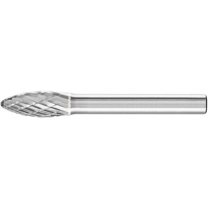 Frässtift "PFERD" - Hartmetall - Schaft-Ø 6 mm - Flammenform B - TOUGH-Zahnung - Bezeichnung B 0820/6 TOUGH - Gesamtlänge 60 mm - Frässtift-ø x L
