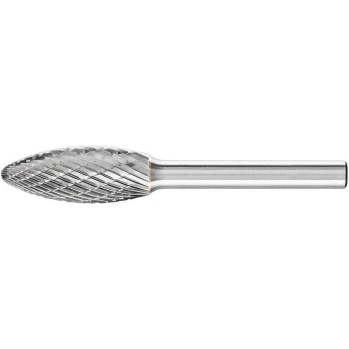 Frässtift "PFERD" - Hartmetall - Schaft-Ø 6 mm - Flammenform B - TOUGH-Zahnung - Bezeichnung B 1230/6 TOUGH - Gesamtlänge 70 mm - Frässtift-ø x L