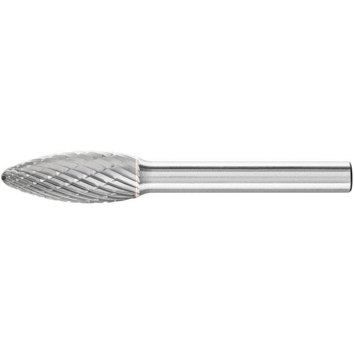Frässtift "PFERD" - Hartmetall - Schaft-Ø 6 mm - flammenform B - Zahnung 3 PLUS - Bezeichnung B 1025/6 Z3 PLUS - Gesamtlänge 65 mm - Radius 1,7 mm