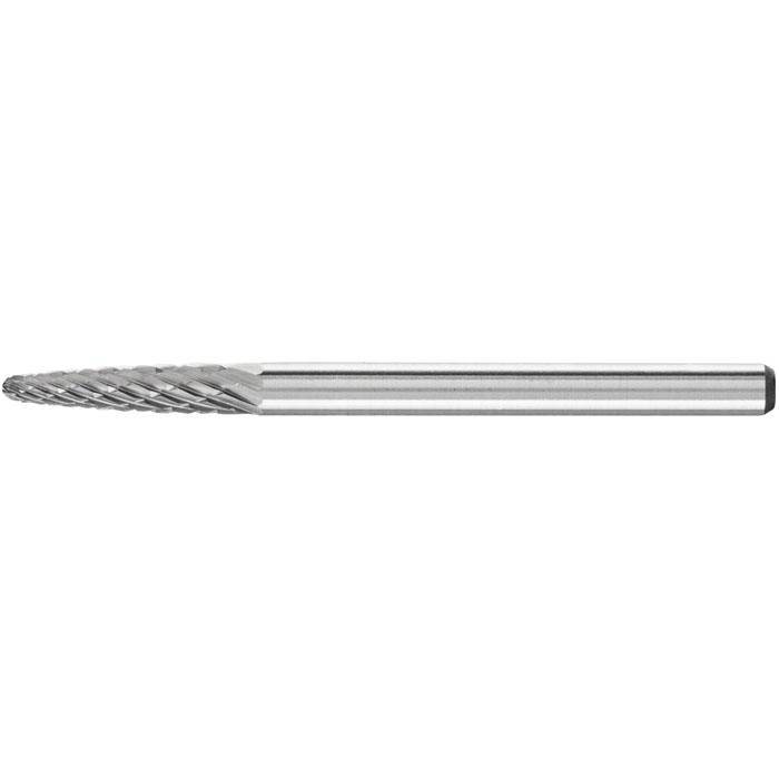 Frässtift "PFERD" - Hartmetall - Schaft-Ø 3 mm - Rundbogenform - Zahnung 3 PLUS - Bezeichnung RBF 0313/3 Z3 PLUS - Gesamtlänge 43 mm - Frässtift-