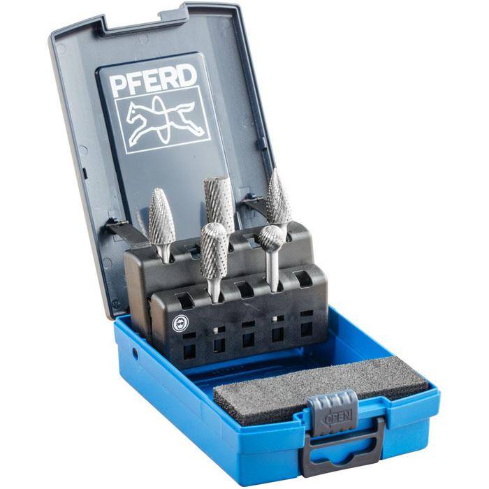 Frässtifte-Set PFERD - 5 Hartmetallfrässtifte - Frässtift-Ø 12 mm - Zahnung Z3 PLUS