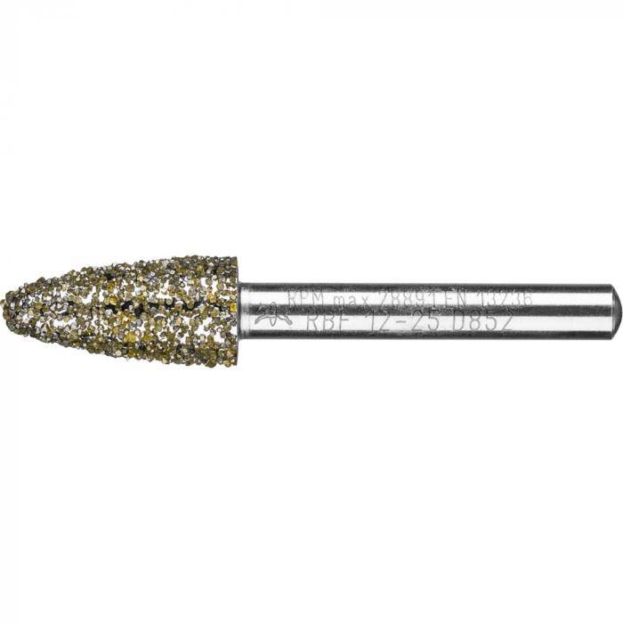 PFERD Diamant-Schleifstift für Grau- und Sphäroguss - Rundbogenform RBF - Korngröße D 852 - Außen-ø 12 mm - Schaft-ø 6 mm