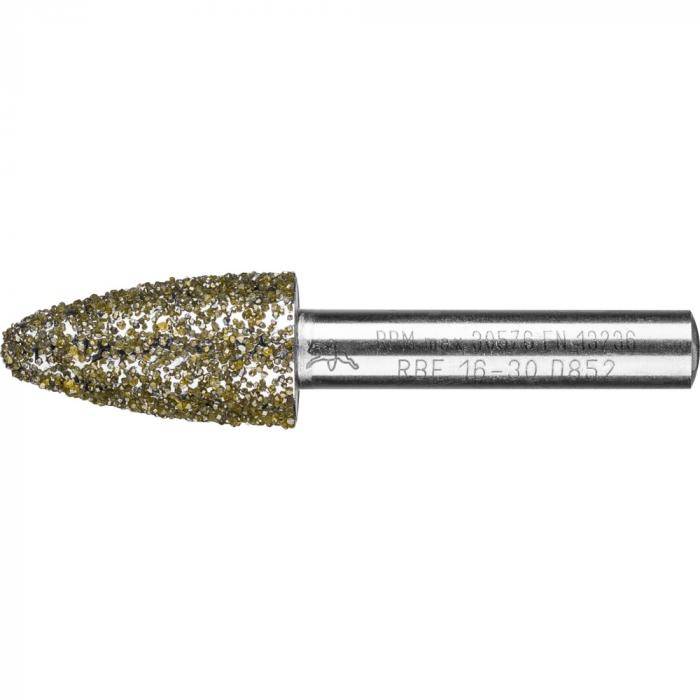PFERD Diamant-Schleifstift für Grau- und Sphäroguss - Rundbogenform RBF - Korngröße D 852 - Außen-ø 20 mm - Schaft-ø 8 mm