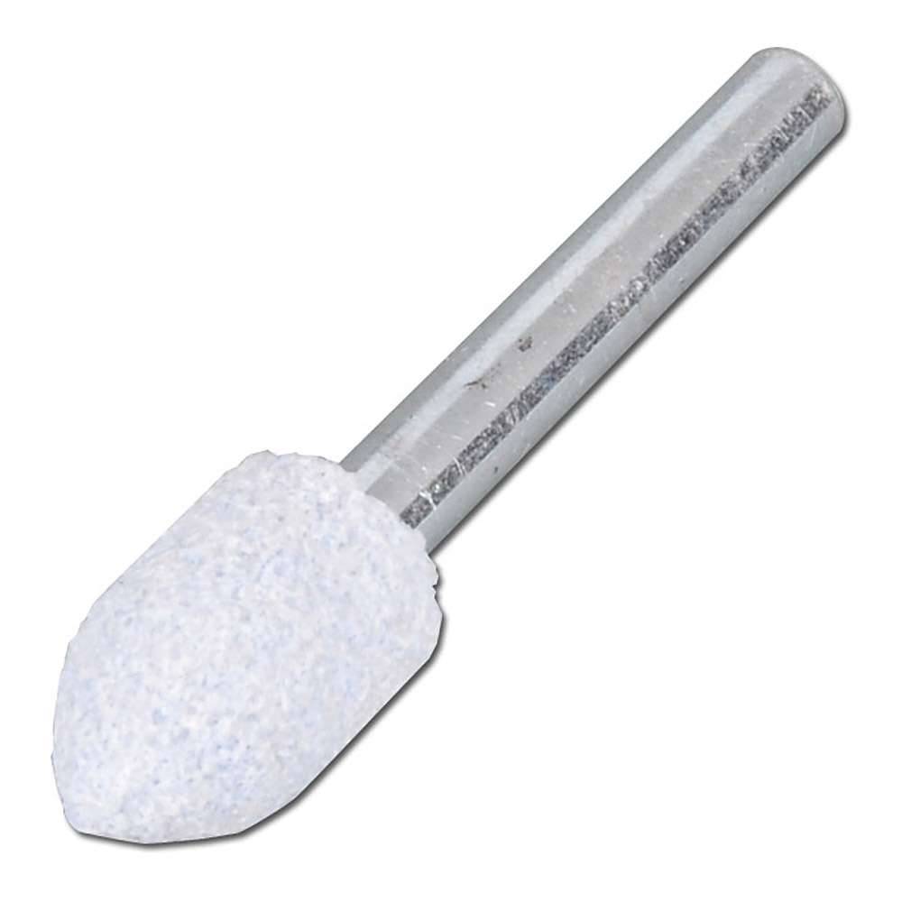 Schleifstift, Pferd - Härte J - Körnung 46, Korundgemisch - Spitzbogen - keramische Bindung - Kopf ØxLänge: 13 x 20 mm - Schaft ØxLänge: 6 x 40